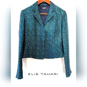 Elie Tahari Woven Tweed Teal Hidden Snap Closure Size 10